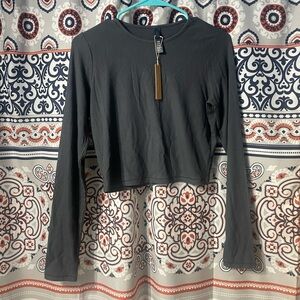 Skims Medium Soft Lounge Long Sleeve Crop Top Graphite